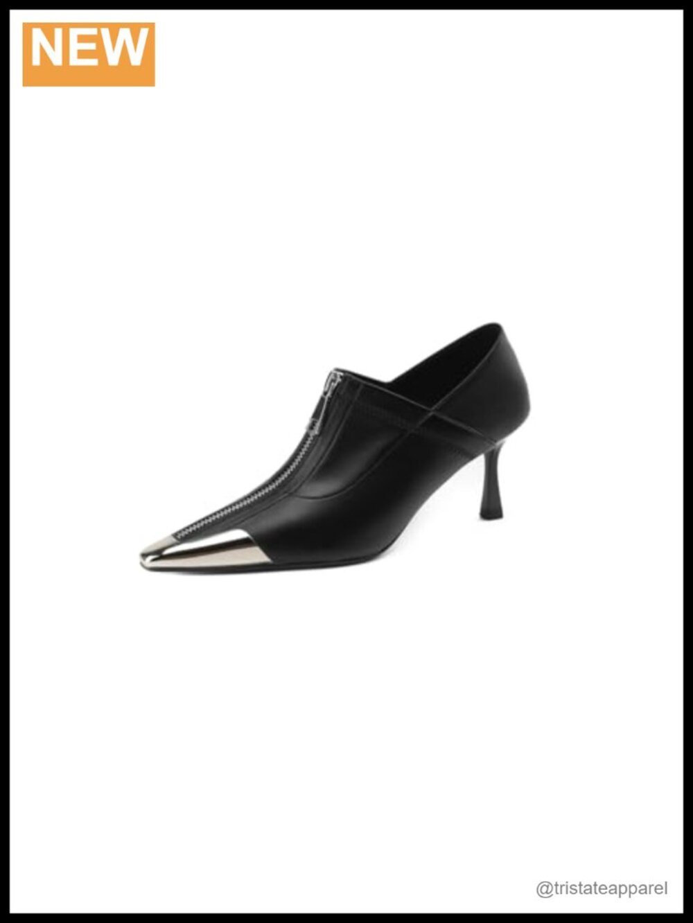 Genuine Leather Stiletto Pumps Cap Toe Front Zipper